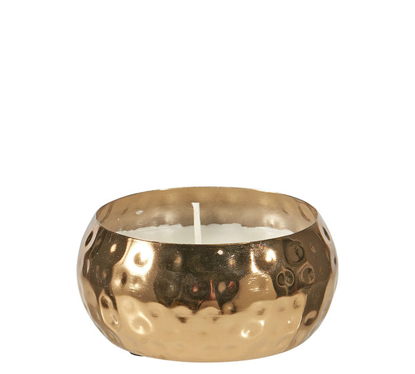 Decorative Candle in Hammered Gold Metal Bowl – 9.5 cm