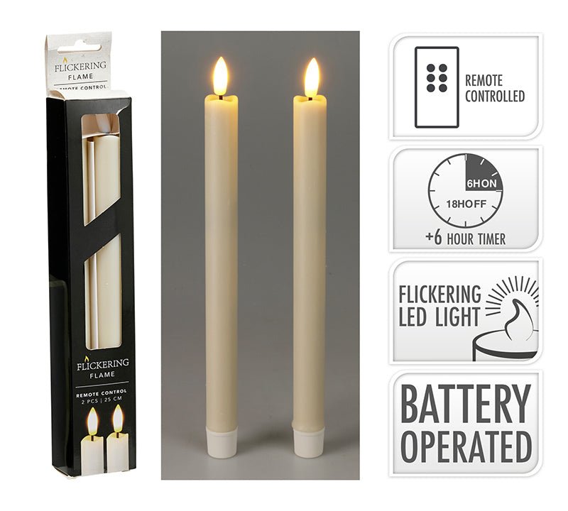Ecru LED Taper Candles – Set of 2, 25 cm | ZAROS