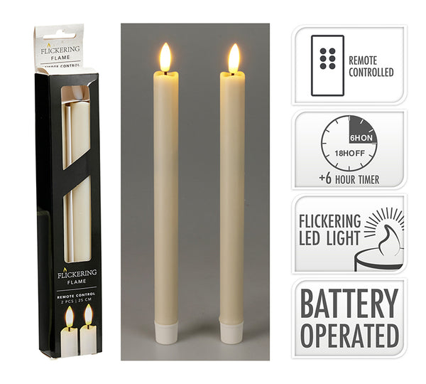 Ecru LED Taper Candles – Set of 2, 25 cm | ZAROS
