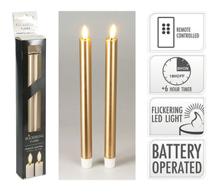 Gold LED Taper Candles – Set of 2, 25 cm | ZAROS