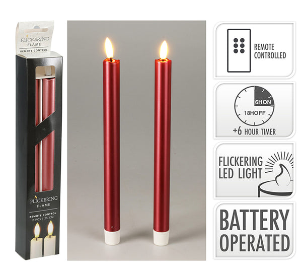 Red LED Taper Candles – Set of 2, 25 cm | ZAROS