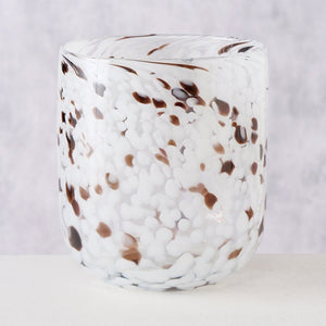 Borea Round Glass Candleholder White with Brown Details