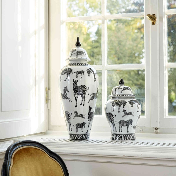 Zebra Table Vase, White/Black Porcelain