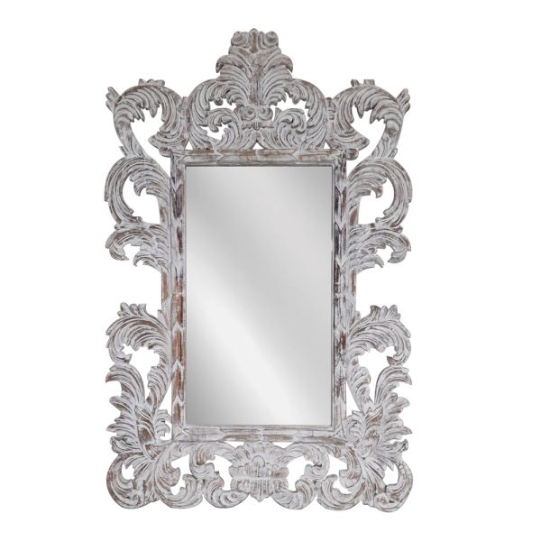 Wooden White Patina Carved Wall Mirror