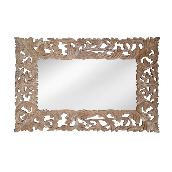 Wooden Brown Patina Carved Wall Mirror