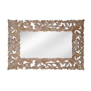 Wooden Brown Patina Carved Wall Mirror