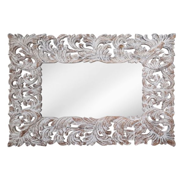 Wooden Beige Patina Carved Wall Mirror