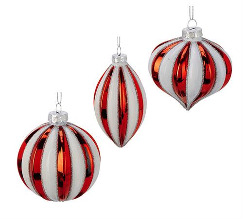 Glass ornaments with red white stripe
