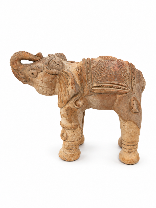 Ornate Terracotta Elephant Figurine
