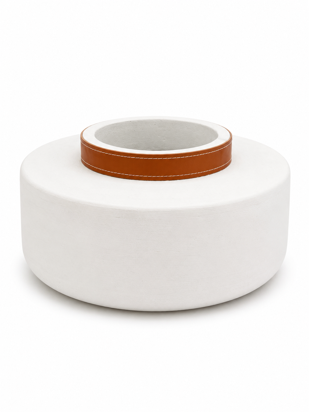 White Decorative Vase with Leather Detail