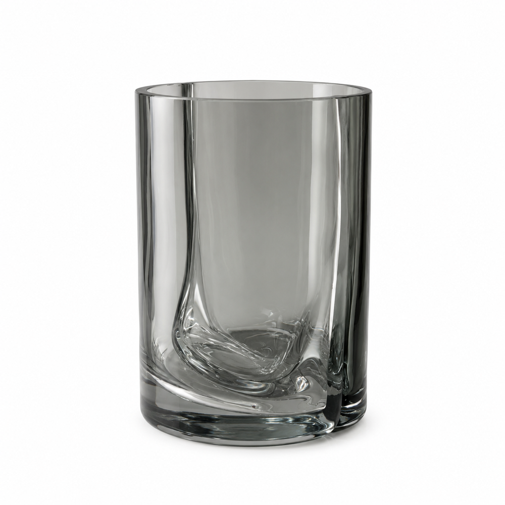 Smoky Glass Vase with Sculpted Interior