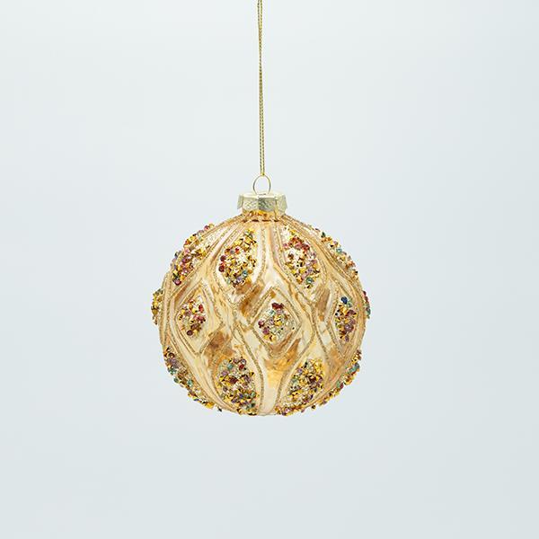 Glass ball gold with champagne stones
