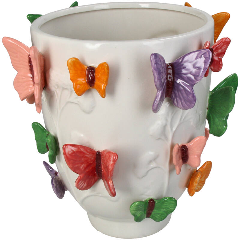Butterflies Vase Multicolor Ceramic