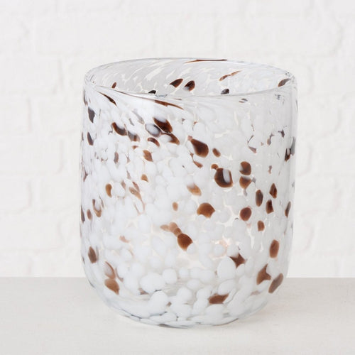 Borea Round Glass Candleholder White with Brown Details
