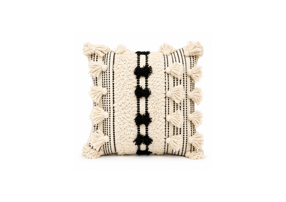 Textured Cream and Black Boho Cushion