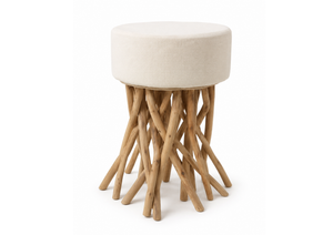 Natural Wood & Cream Stool