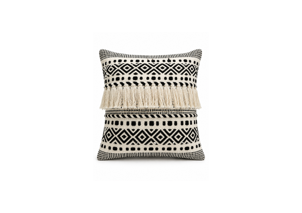 Boho Black and Cream Woven Cushion