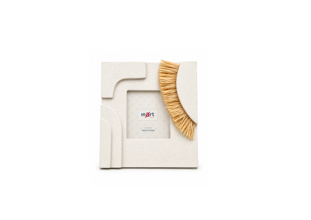 Textured Off-White Frame with Straw Fringe