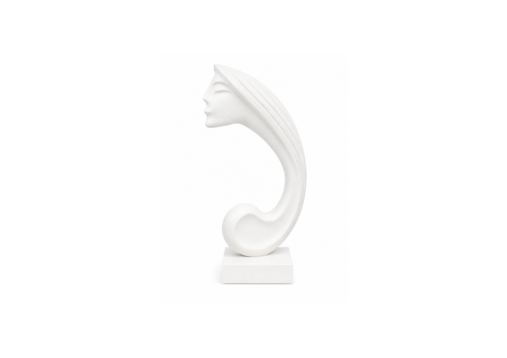 Abstract White Face Sculpture on Plinth