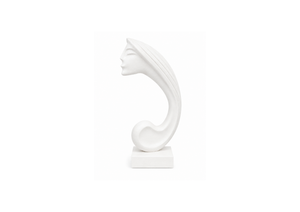 Abstract White Face Sculpture on Plinth