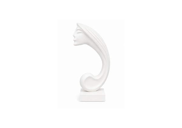 Abstract White Face Sculpture on Plinth