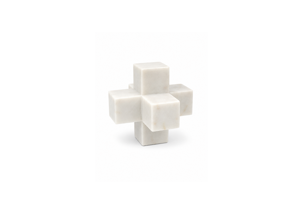 Ivory Marble Geometric Cross Sculpture