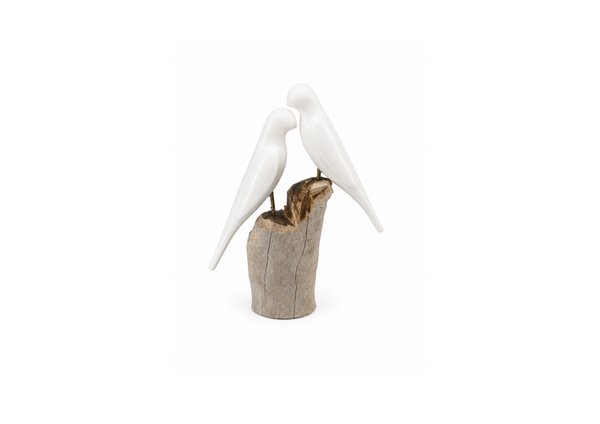 Minimalist White Bird Sculpture on Driftwood