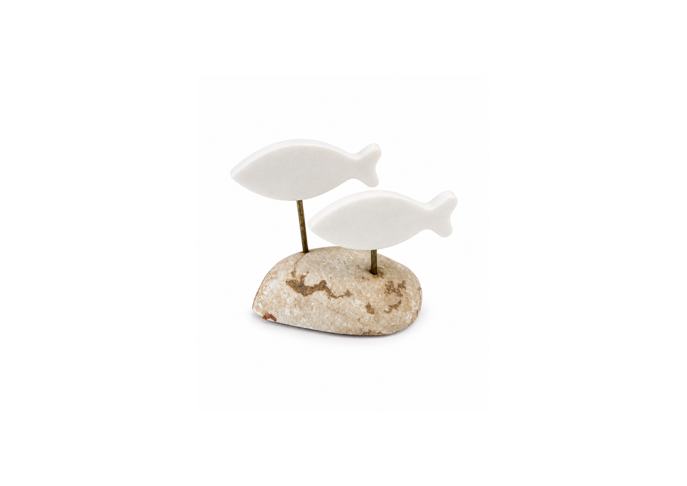 Minimalist Twin Fish Stone Sculpture