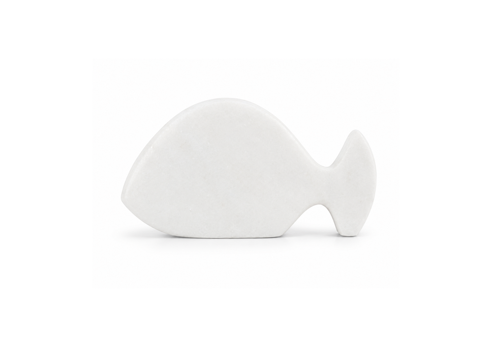 Minimalist White Marble Fish Sculpture
