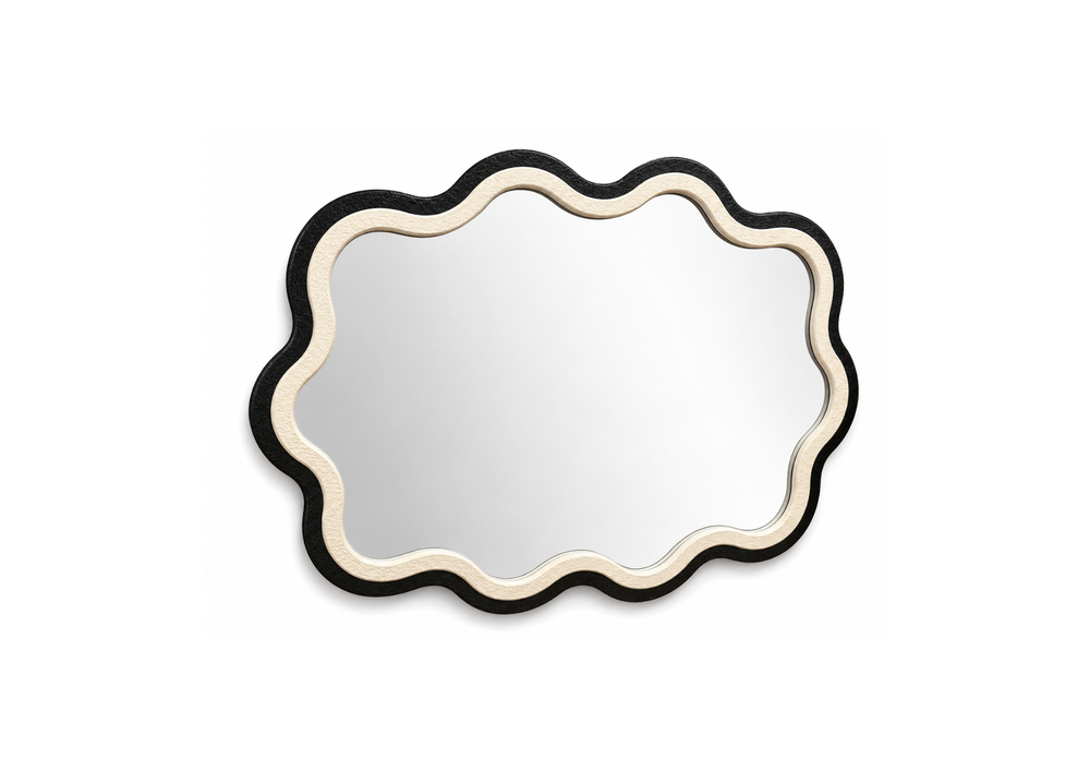 Wavy Black and Cream Framed Mirror