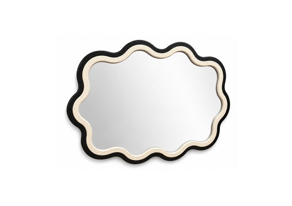 Wavy Black and Cream Framed Mirror