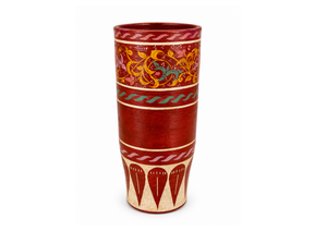 Hand-Painted Red Folk Art Vase