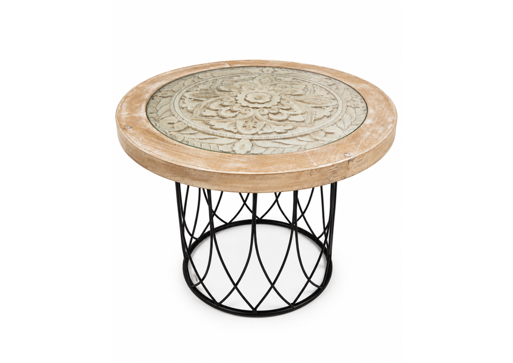 Rustic Glass-Inset Medallion Table