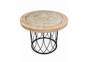 Rustic Glass-Inset Medallion Table