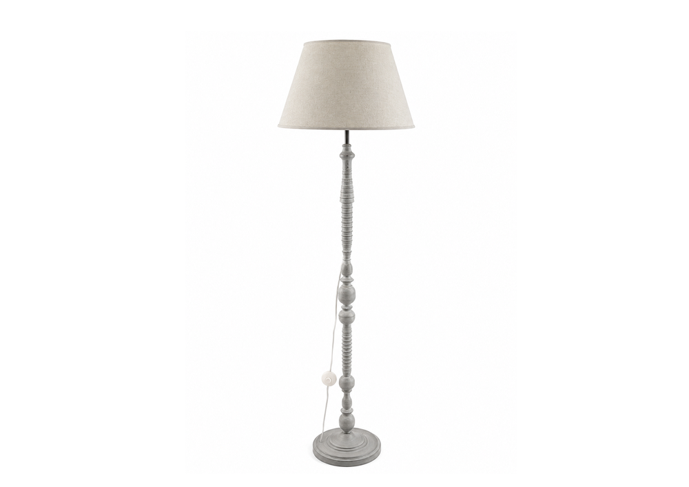 Vintage Gray Turned-Wood Floor Lamp