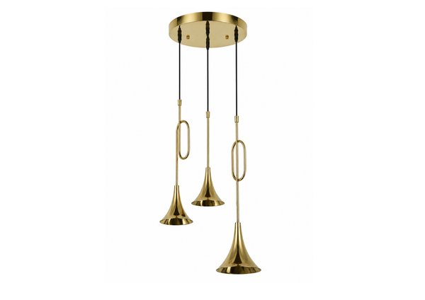 Polished Brass Trumpet Pendant Chandelier