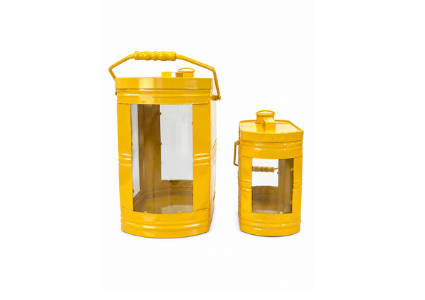 Bright Yellow Hurricane Lantern Pair