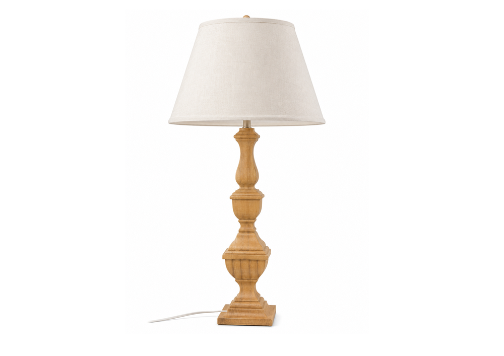 Classic Wooden Table Lamp on White Background