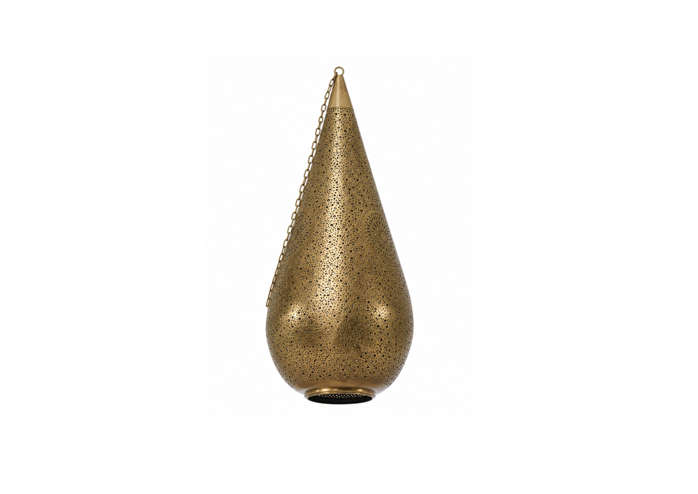 Perforated Brass Teardrop Pendant Lantern