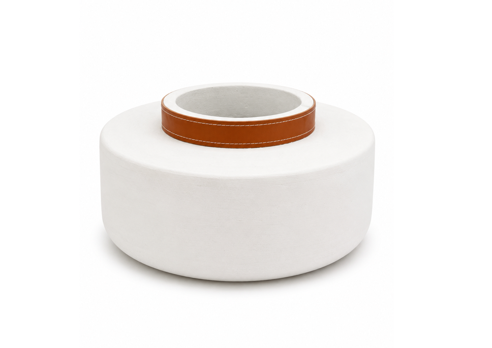 White Decorative Vase with Leather Detail