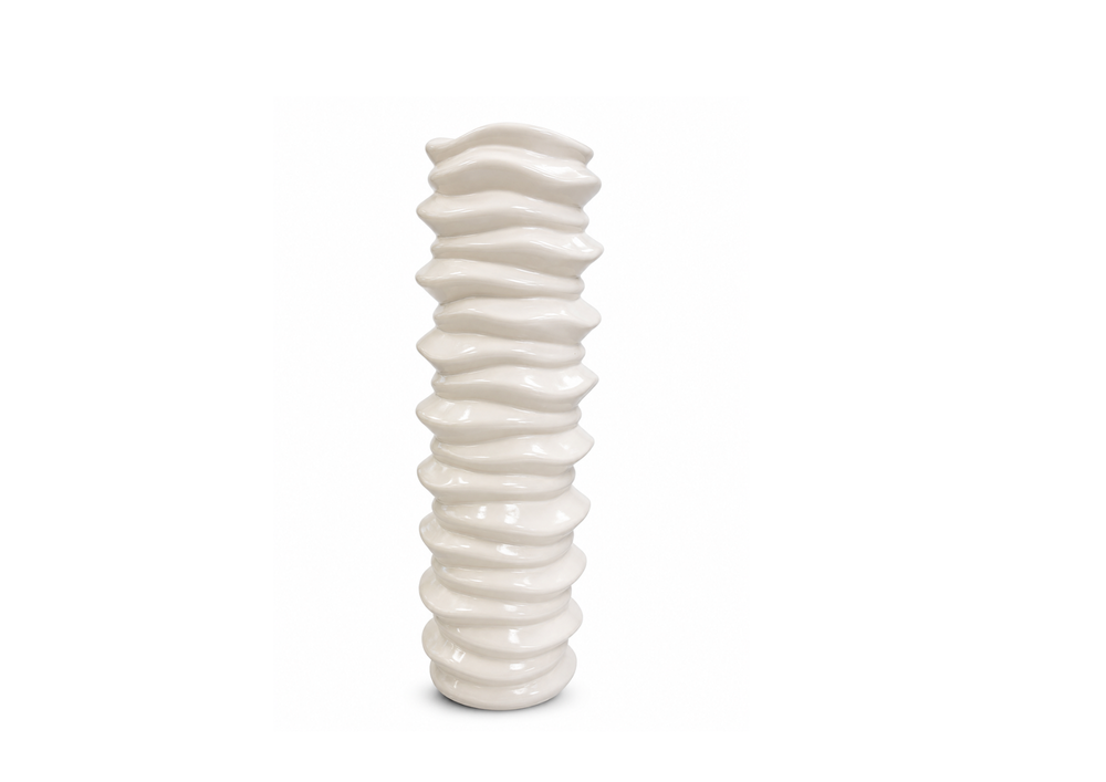 White Ribbed Decorative Vase