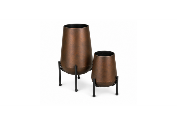 Rustic Copper Planters with Black Stands