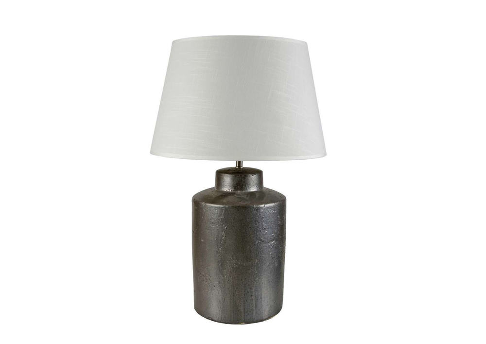 ART ET LUMIERE Ceramic Portable Lamp with White Shade and Silver Base