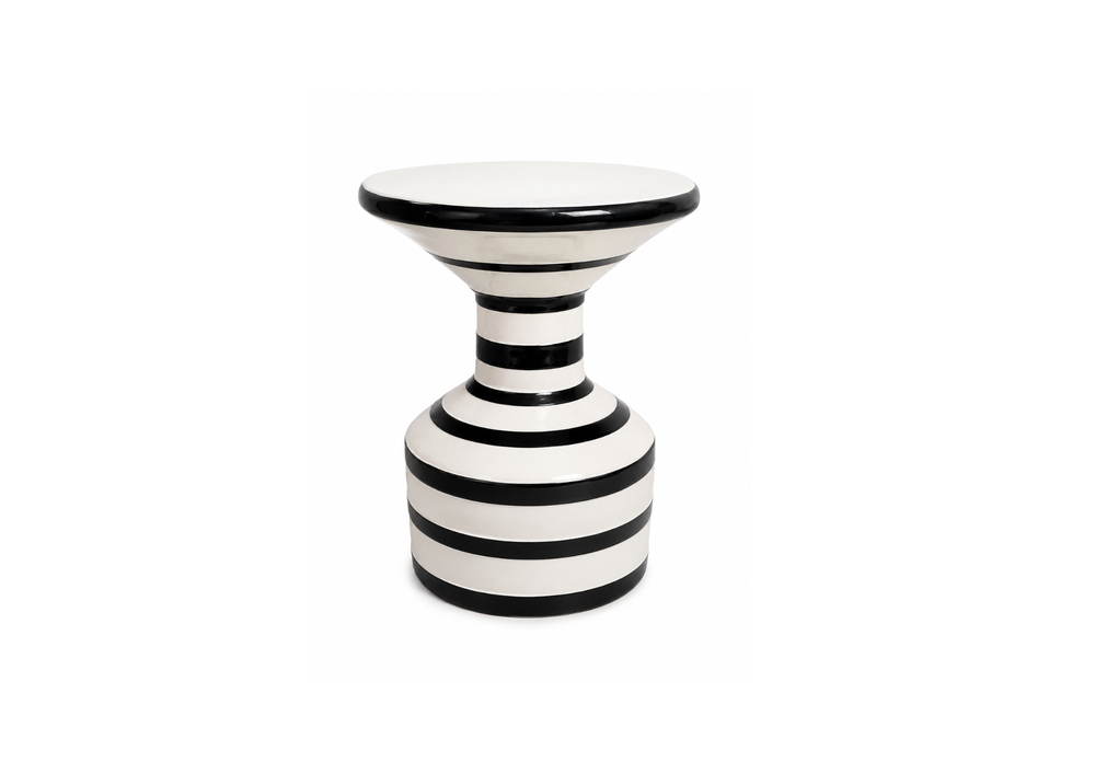 Glossy Black and White Ceramic Side Table