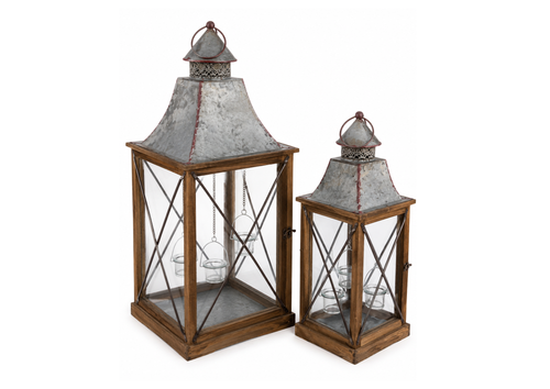 Rustic Wooden Lantern Set