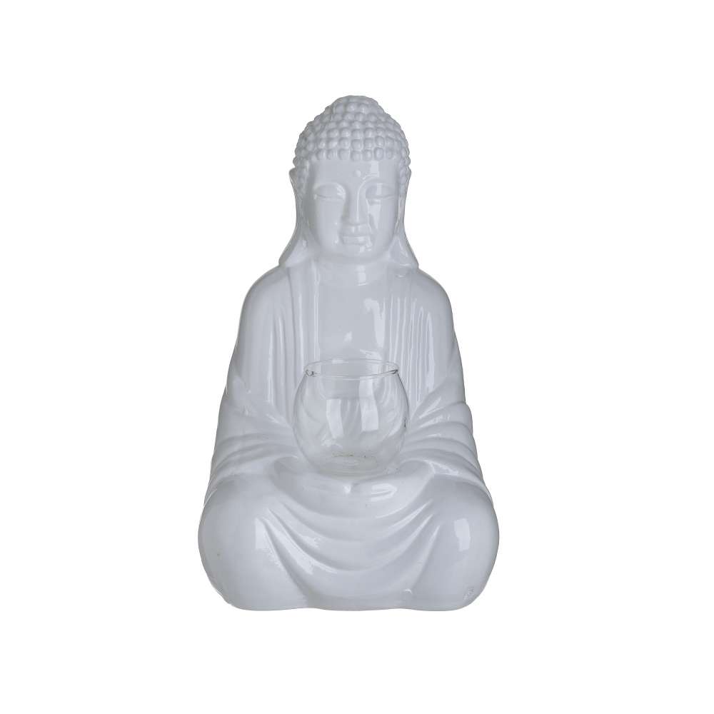 Inart Ceramic Buddha Candle Holder White