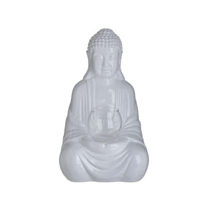 Inart Ceramic Buddha Candle Holder White