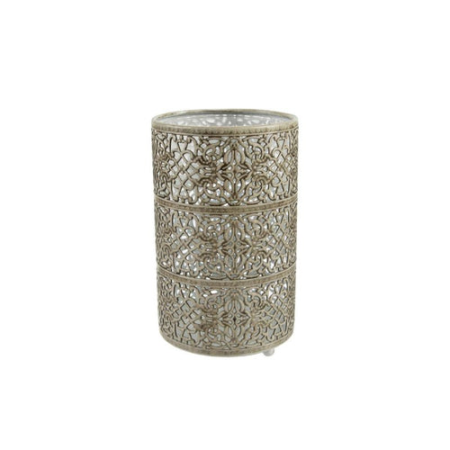 Art et Lumiere Metal Candle Holder Antique Silver-White