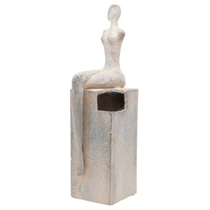 Gray Decorative Flower Pot with Female Figure Made of Magnesium
