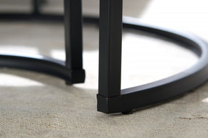 Elegance Black Wood Marble Effect Coffee Table (Set of 2) 72×72×42 cm & 70×34×40 cm